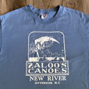 Vintage Zaloos Canoes Moon Girl T-Shirt Men's Size L 1980s Light Blue